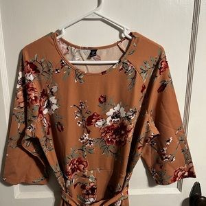SHEIN Clasi Plus Raglan Sleeve Allover Floral Print Belted Dress